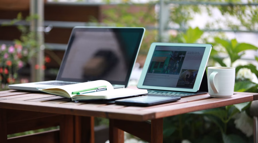 digital nomad laptop in scenic locations