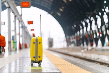 London luggage storage on a train track