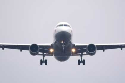 a shot of an airplane that is landing