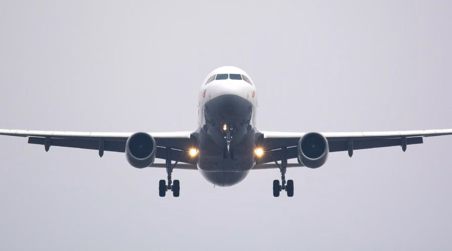 a shot of an airplane that is landing