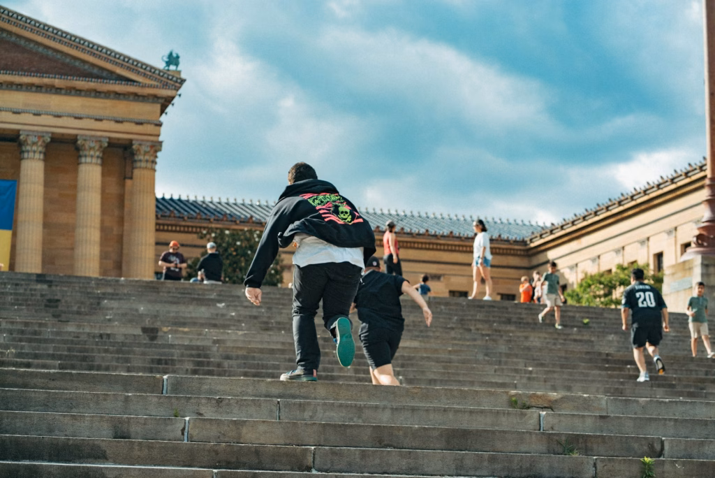 people on the strain of philadelphia museum: affordable walkable city