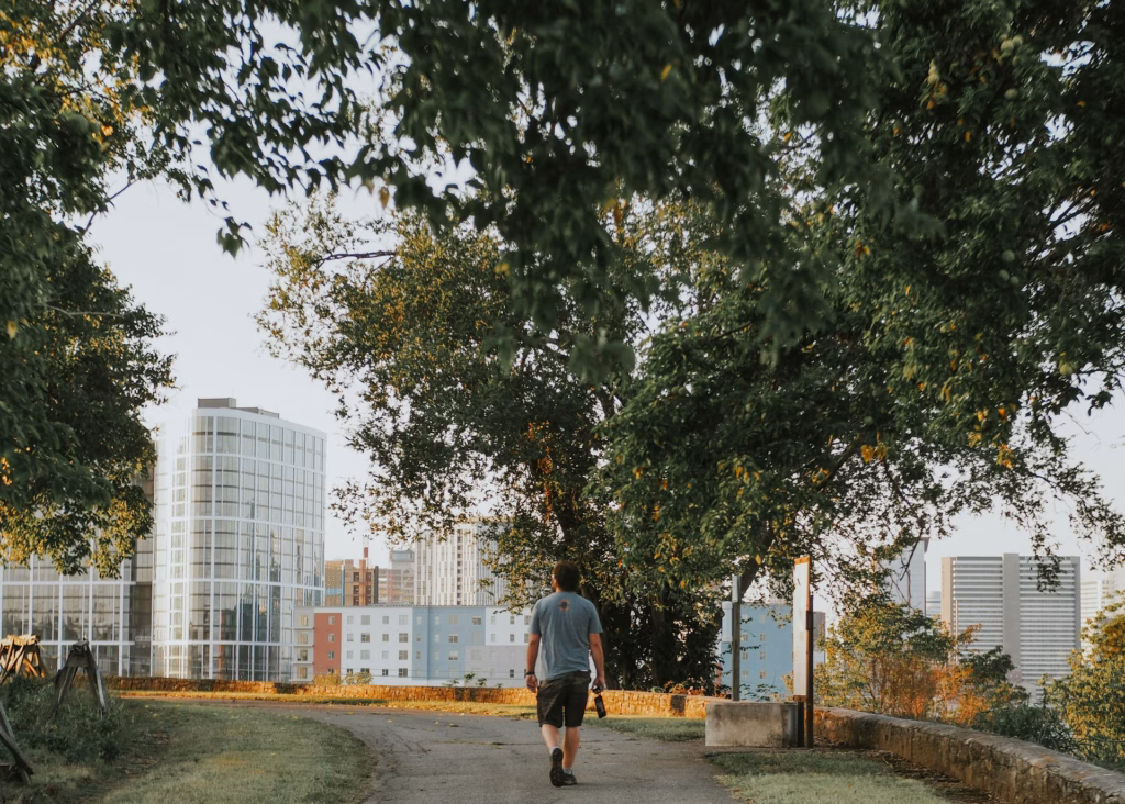 man walking in fort negley in nashville