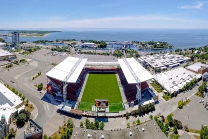 aerial view of Tornton BMO Filed. bag policy