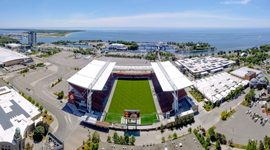 aerial view of Tornton BMO Filed. bag policy