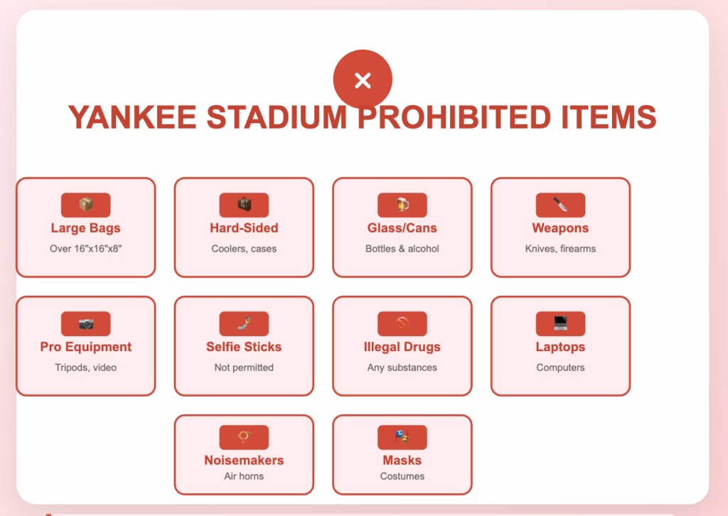 yankee stadium bag policy: prohibited items