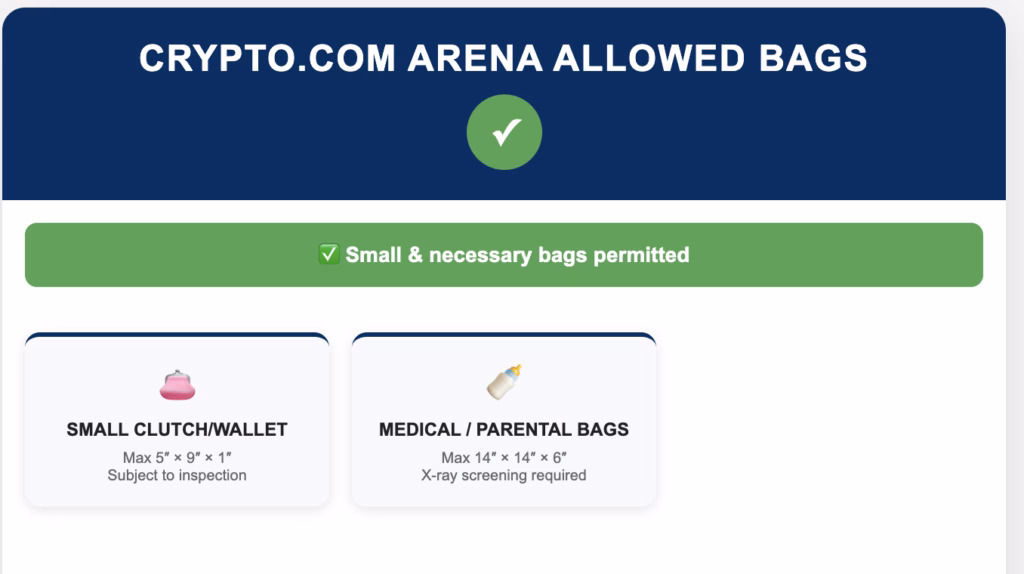 crypto.com arena bag policy: allowed bags