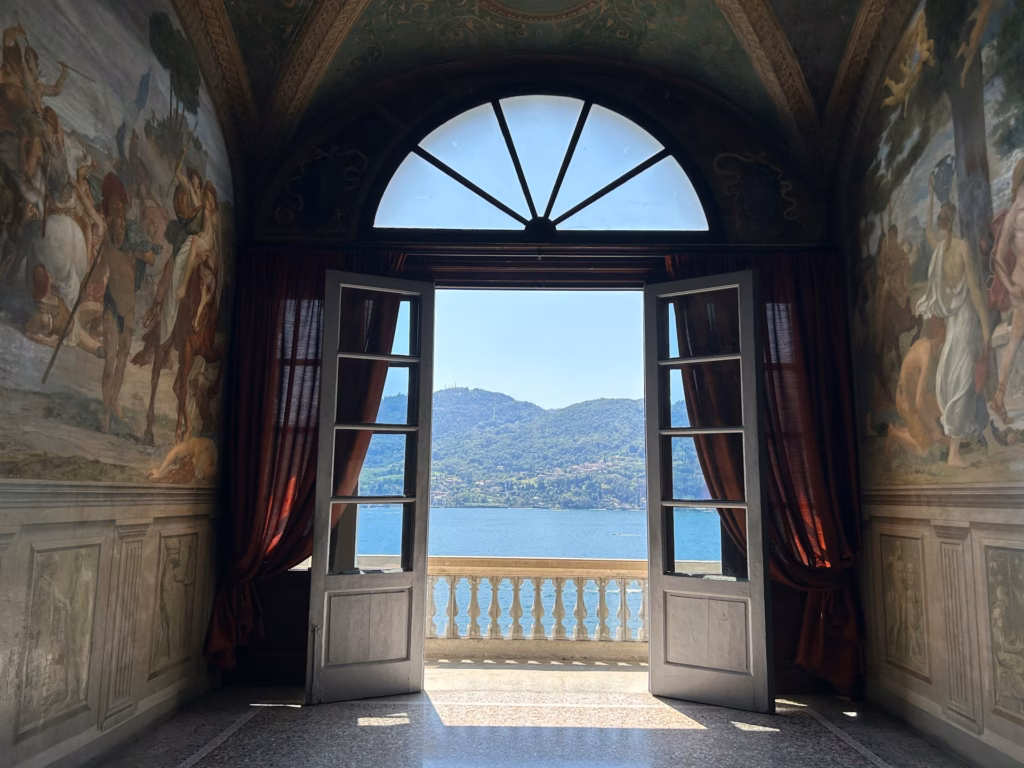 villa carlotta window with view over como lake