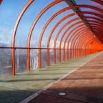 red and gray metal building