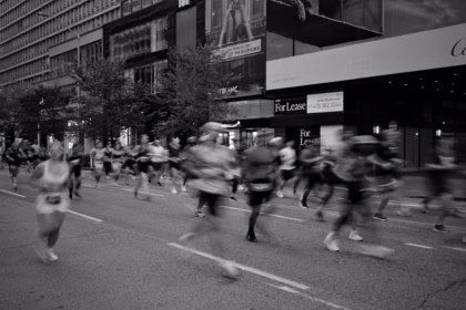 Runners in a city marathon race
