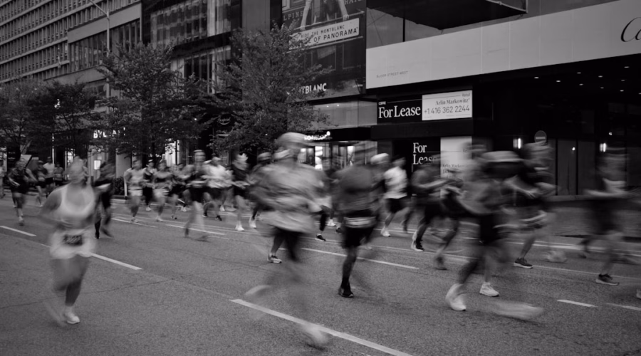 Runners in a city marathon race