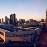 a view of a city with tall buildings