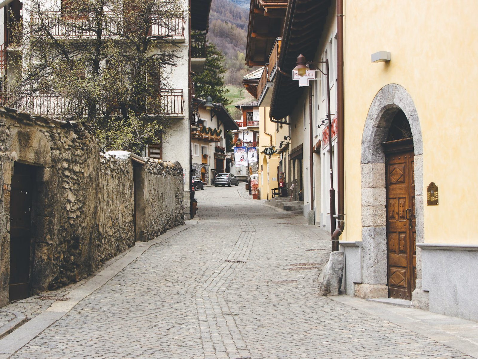 Cobblestone street in a historic old town, perfect for a short weekend trip