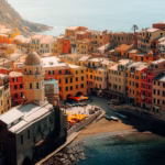 Colorful coastal town skyline, ideal for a weekend getaway