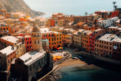 Colorful coastal town skyline, ideal for a weekend getaway