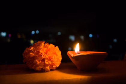 Diya lamp and flowers for Diwali celebrations in Leicester 2026