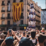 Torres humanas (castellers) durante La Mercè en Barcelona