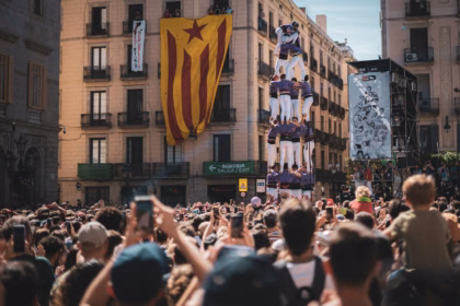 Torres humanas (castellers) durante La Mercè en Barcelona