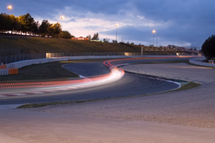 Race track at night ahead of the Mexico City Grand Prix 2026
