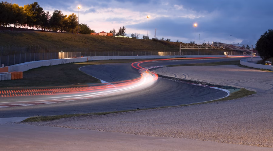 Race track at night ahead of the Mexico City Grand Prix 2026