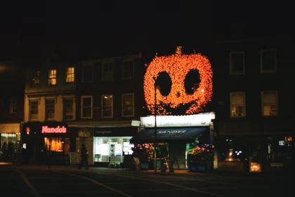 Illuminated jack-o'-lantern decoration for Salem Halloween 2026
