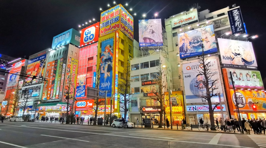 Akihabara street in Tokyo lined with anime and manga shops