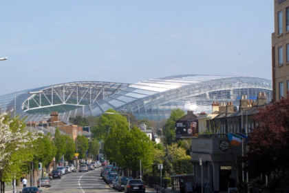 Croke Park guide: the stadium seen from a tree-lined Dublin street