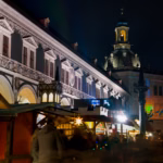 Christmas market stalls lit up at night in Dresden