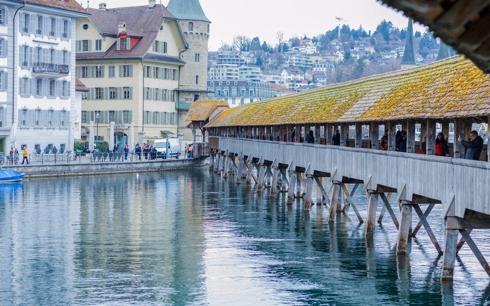 Chapel Bridge over the Reuss, a few minutes from the Lucerne Christmas market