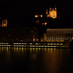 Lyon riverside lit up at night