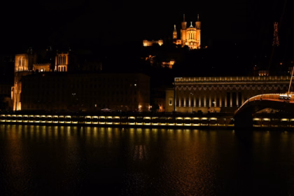 Lyon riverside lit up at night