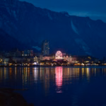 Montreux on the shore of Lake Geneva with the mountains behind