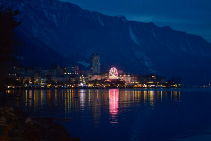 Montreux on the shore of Lake Geneva with the mountains behind