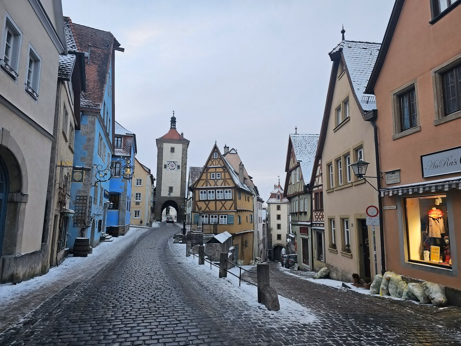 Half-timbered houses in the old town near the Rothenburg Christmas market
